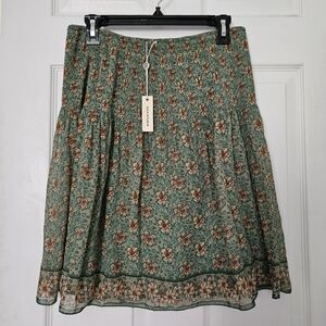 Large L Max Studio green floral smocked skirt NWT